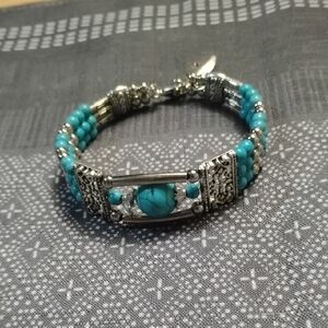 Turquoise and Silver Beaded Bracelet